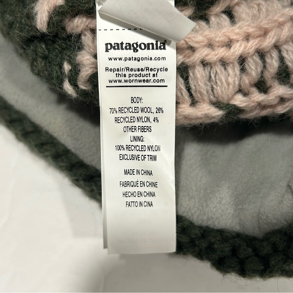 Patagonia Women's Snowbelle Beanie Knit Logo Winter Nordic Hat Pinyon Green O/S - Picture 6 of 7